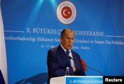 Russian Foreign Minister attends a news conference in Ankara, Turkey, Aug. 14, 2018.