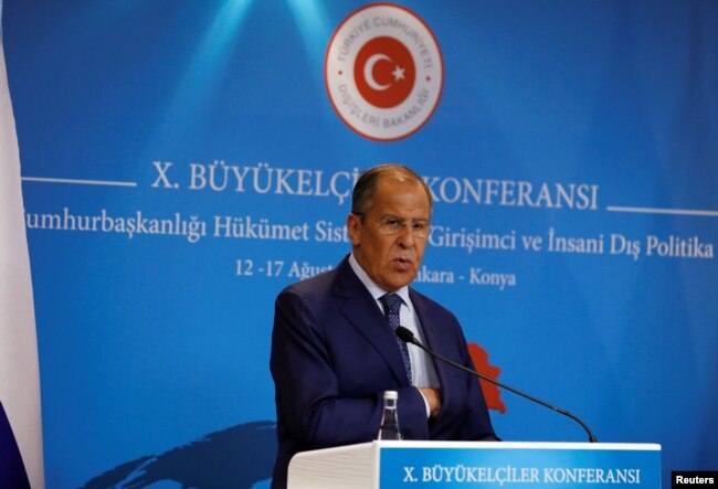 Russian Foreign Minister attends a news conference in Ankara, Turkey, Aug. 14, 2018.