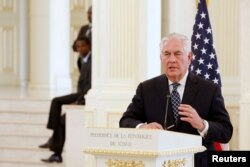 U.S. Secretary of State Rex Tillerson speaks during a news conference in N'Djamena, Chad, March 12, 2018.
