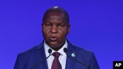 Central African Republic's President Faustin-Archange Touadera presents his national statement as part of the World Leaders' Summit of the COP26 UN Climate Change Conference in Glasgow, Scotland, on Nov. 1, 2021.