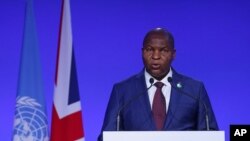 Central African Republic's President Faustin-Archange Touadera presents his national statement as part of the World Leaders' Summit of the COP26 UN Climate Change Conference in Glasgow, Scotland, on Nov. 1, 2021.