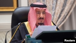 Saudi King Salman announces the 2022 budget at Neom Royal Palace, Saudi Arabia, Dec. 12, 2021. (Saudi Press Agency/Handout via Reuters)