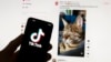 FILE - The TikTok logo is seen on a mobile phone in front of a computer screen that displays the TikTok home screen, on March 18, 2023. TikTok parent company ByteDance values itself at $300 billion, according to a report on Nov. 16, 2024.