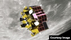 De illustratie van deze kunstenaar toont een Japan Space Agency (JAXA) ruimtevaartuig genaamd de Smart Lander for Lunar Exploration (SLIM).  (Bron afbeelding: JAXA)