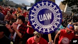 United Auto Workers members attend a rally in Detroit, Michigan, on Sept. 15, 2023. The UAW is conducting a strike against Ford, Stellantis and General Motors.
