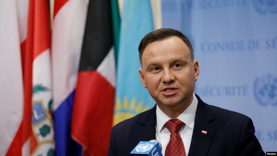 Presiden Polandia Andrzej Duda memberikan sambutan seusai rapat nonproliferasi senjata pemusnah massa di markas besar PBB, New York, 18 Januari 2018. (Foto: dok). 