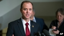 The House Intelligence Committee's ranking member Rep. Adam Schiff, D-Calif. speaks to reporters on Capitol Hill, March 7, 2017. As congressional investigations into Russia’s interference in the 2016 election are ramping up, so is the political division, 