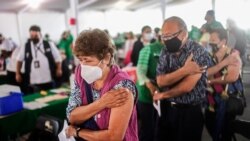 Elderly people are seen after receiving a dose of the CoronaVac vaccine against COVID-19 at a vaccination center in Mexico City, on March 17, 2021.