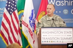 Lt. Gen. Stephen Lanza, commander of the Army's I Corps, speaks during the Washington State Service Member for Life Transition Summit, Oct. 21, 2014.
