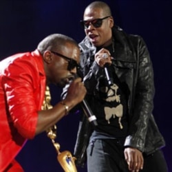 Kanye West, left, and Jay-Z performing at Yankee Stadium in New York