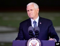 FILE - Vice President Mike Pence speaks in Floresville, Texas, Nov. 8, 2017.