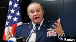 FILE - U.S. General Philip Breedlove, NATO Supreme Allied Commander Europe, speaks during a news conference in Kyiv, November 2014. 