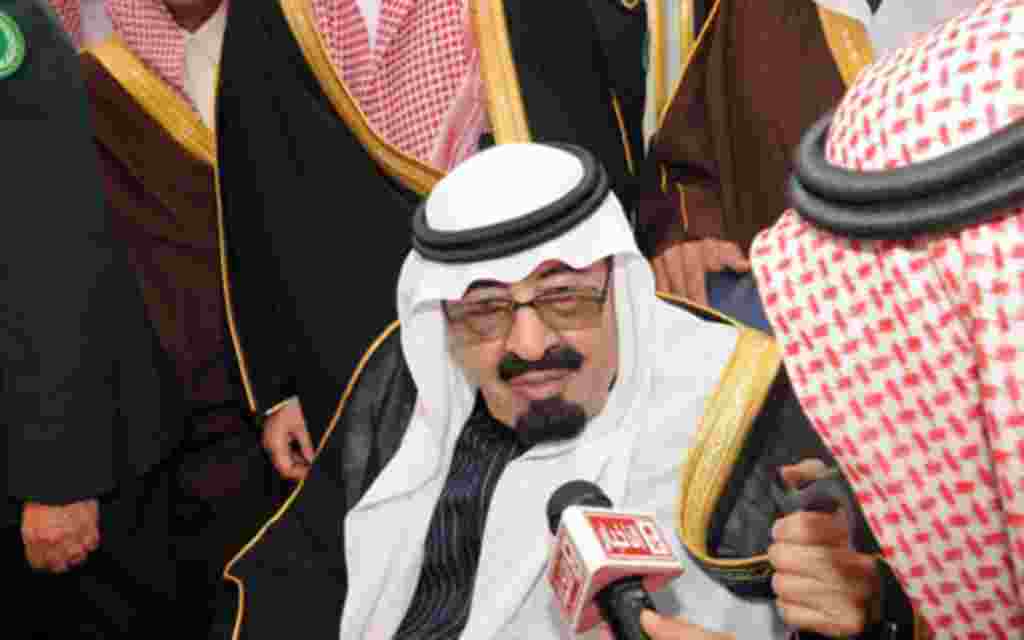 Saudi Arabia's King Abdullah speaks to Saudi media upon his arrival at Riyadh airport. King Abdullah unveiled a series of benefits for Saudis estimated to be worth $35 billion on his return home after three months abroad for medical treatment, February 23