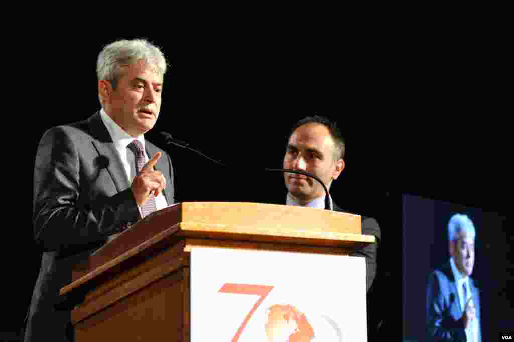 Ali Ahmeti, a political leader of Albanians in Macedonia&nbsp;speaking at the ceremony