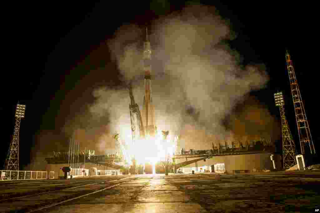 The Soyuz-FG booster rocket with the space capsule Soyuz TMA-14M is launched to the International Space Station from the Russian leased Baikonur cosmodrome, Kazakhstan, July 23, 2015.