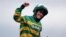 Rachael Blackmore ridding Minella Times celebrates after winning the Randox Grand National Handicap Chase on the third day of the Grand National Horse Racing meeting at Aintree racecourse, near Liverpool, England, April 10, 2021.