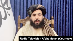 Taliban deputy spokesperson Hamdullah Fitrat speaks to state broadcaster RTA on Sept. 25, 2024, about the Taliban government's desire to attend the Russia-hosted BRICS summit.