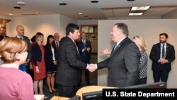 U.S. Secretary of State Mike Pompeo meets with members of the Bureau of East Asian and Public Affairs' Korea Desk Team at the Department of State in Washington, D.C., May 10, 2018.