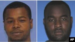 This combination of undated photos released the Mississippi Bureau of Investigation shows, Marvin Banks, left, and his brother Curtis Banks. The brothers are wanted in the fatal shooting of two Hattiesburg, Miss., police officers, May 9, 2015. 