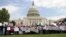 Cambodian Americans rallied July 28, 2018 outside the U.S. Capitol, calling for genuine democracy in Cambodia and asserting this weekend's election in Cambodia was bogus because the leading opposition party was prevented from participating. (You Sotheary/VOA Khmer)