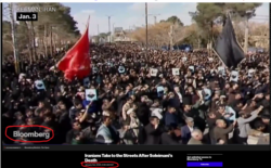 A screenshot of a Bloomberg report from Iran protests on Jan. 3, 2020