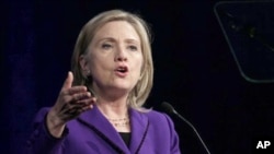 Secretary of State Hillary Rodham Clinton speaks at the Fifth Annual Gala of the American Task Force on Palestine in Washington, 20 Oct 2010