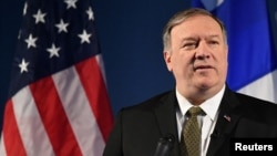 U.S. Secretary of State Mike Pompeo speaks on Arctic policy at the Lappi Areena in Rovaniemi, Finland, May 6, 2019. 
