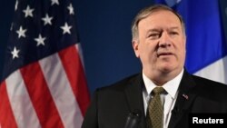 Menteri Luar Negeri Amerika Mike Pompeo berbicara di Rovaniemi, Finlandia Senin (6/5).