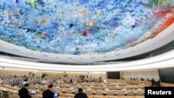 A general view during a special session of the Human Rights Council on the situation in Afghanistan, at the European headquarters of the United Nations in Geneva, Switzerland, Aug. 24, 2021. 