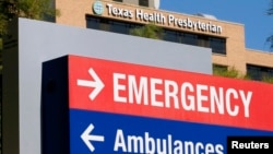 ດ້ານໜ້າຂອງໂຮງໝໍ Texas Health Presbyterian ທີ່ຕັ້ງຢູ່ ນະຄອນ Dallas ລັດ Texas, ວັນທີ 4 ຕຸລາ 2014.