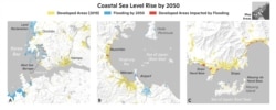 2050년까지 북한의 해수면 상승을 분석한 지도. Map by Carl Churchill, Woodwell Climate Research Center