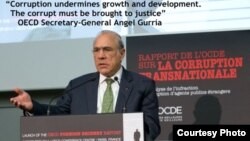 OECD Secretary-General Angel Gurria at a press conference to discuss the Foreign Bribery Report.