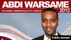 Poster kampanye Abdi Warsame untuk menjadi anggota Dewan Kota Minneapolis. (Foto: Dok)