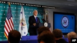 U.S. Vice President Mike Pence speaks at the Hudson Institute in Washington, D.C., Oct. 4, 2018.