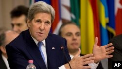 Ngoại trưởng Mỹ John Kerry phát biểu trong cuộc họp 23 quốc gia chống Nhà nước Hồi giáo ở Roma, Ý, ngày 2/2/2016.