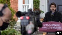 Canadian Prime Minister Justin Trudeau speaks during a COVID-19 pandemic briefing from Rideau Cottage, in Ottawa, Nov. 20, 2020. 