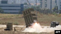 A missile is launched by an "Iron Dome" battery, a short-range missile defense system on July 11, 2014 in the southern Israeli city of Ashdod. 