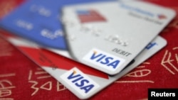 VISA credit cards on display