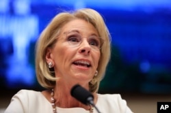 Education Secretary Betsy DeVos testifies before the House Education and Labor Committee on Capitol Hill in Washington, April 10, 2019.