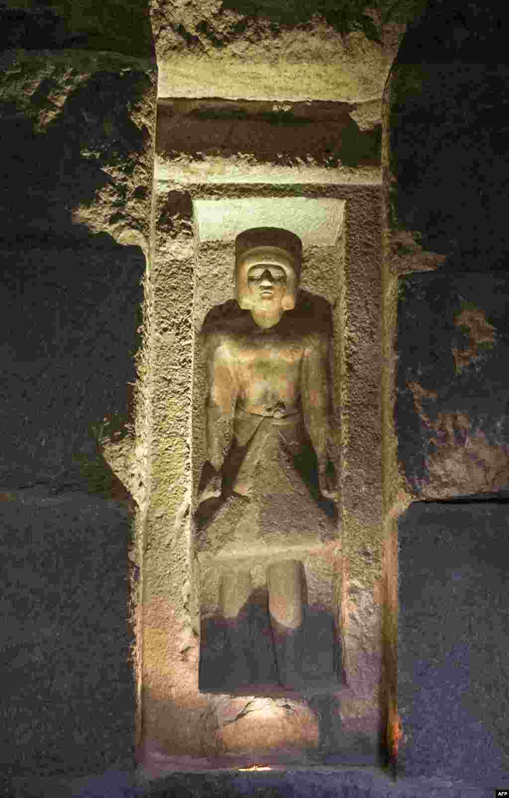 The picture shows the inside the tomb of Neferuptah, during the reopening of the site following renovations, at the great Giza Pyramids, south of the capital Cairo. The cemeteries have been closed since 2007 due to reconstruction work, which stopped following the January 2011 political events, and only resumed six months ago.