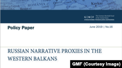 Naslovna strana analize "„Prenosioci ruskog narativa na Zapadnom Balkanu“, autorke Asje Metodijeve