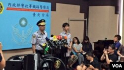 7月8日上午10点，台湾警政署铁路警察局台北分局有关负责人就7月7日晚台铁一列列车发生的爆炸案召开记者会（美国之音林枫拍摄）