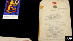 Artifacts related to the Titanic, including the last luncheon menu at the Rare Titanic Artifacts from Lifeboat No. 1 & Other Historic Autographs - Auction Sneak Peak at Lion Heart Autographs on Sept. 28, 2015 in New York City.