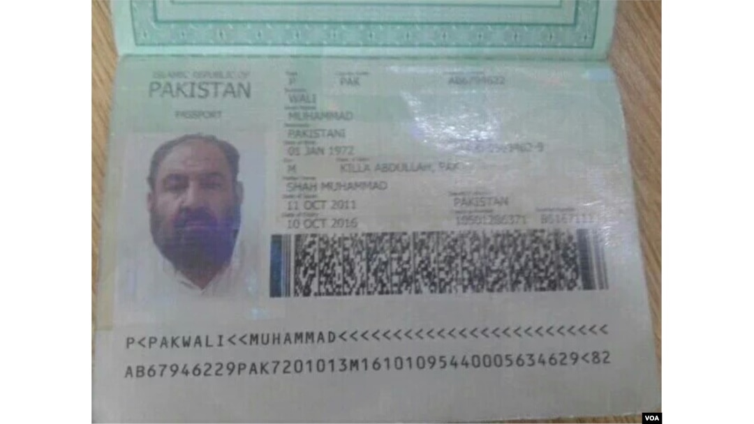 A photo shows the Pakistani passport and ID card that Mullah Akhtar Mansoor was allegedly carrying. Mansoor was killed in a U.S. drone strike Saturday near the Pakistan-Afghanistan border.