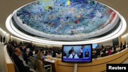 FILE - U.N. High Commissioner for Human Rights Michelle Bachelet is seen at a session of the Human Rights Council at the United Nations in Geneva, Switzerland, March 6, 2019.