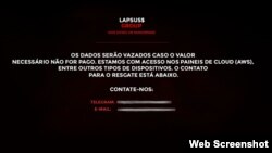A screenshot of the Portuguese newspaper site Expresso.pt on Jan. 3, 2022, showing the message from hackers calling themselves Lapsus$ Group, saying internal data would be leaked unless a ransom is paid.