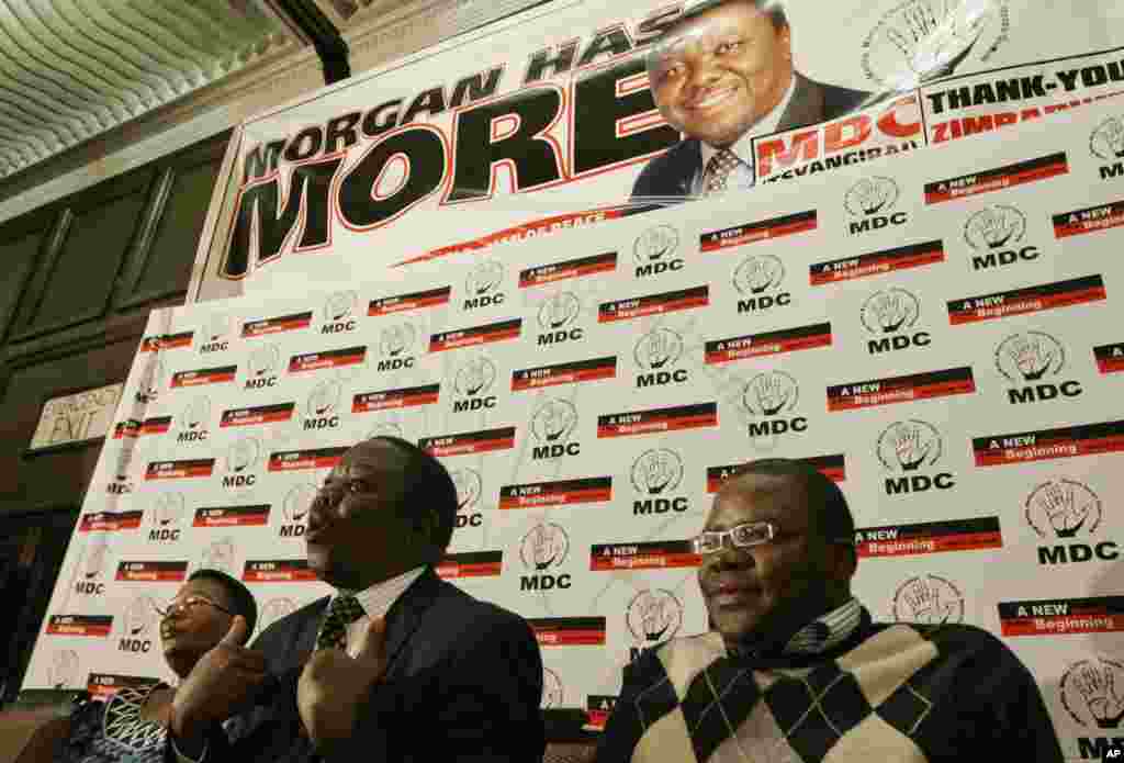 Morgan Tsvangirai, leader of the main opposition party in Zimbabwe addresses a press conference in Harare , Tuesday, April 1, 2008. Tsvangirai said that according to the results they collected throughout the country he had won the presidency and was waiting for the confirmation from the Zimbabwe Electoral Commission.