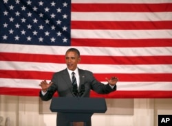 FILE - President Barack Obama speaks at a Democratic fundraiser at Sentinel Hotel, May 7, 2015, in Portland, Ore.