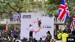 香港19日的天下制裁集会。照片来源：美国之音任新