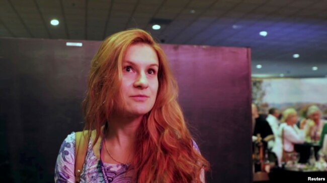 FILE - Russian national Maria Butina is seen at the 2015 FreedomFest conference in Las Vegas, Nevada, July 11, 2015, in this still image taken from a social media video.